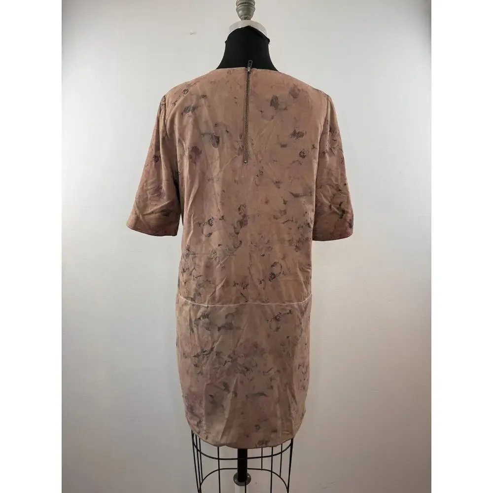Muubaa Montesson Leather Suede Shift Dress Mini Floral Dress Zipper US 8 M $425